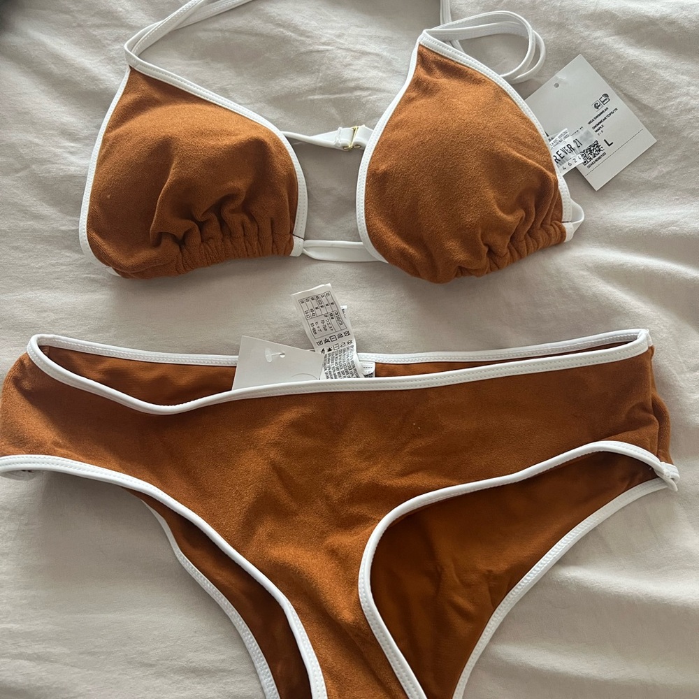 Brown Bikini Set with White Trim
